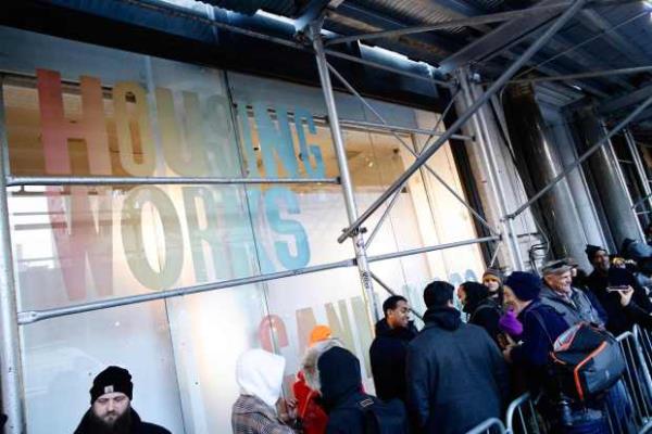 People wait in line outside the Housing Works Cannabis Company during the opening of the first legal cannabis dispensary in New York City on December 29, 2022.