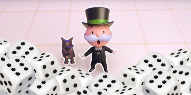 Mo<em></em>nopoly Go, Mr. Mo<em></em>nopoly and his dog surrounded by dice