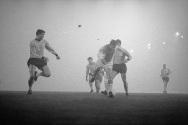 Ajax’s Johan Cruyff is outnumbered by Liverpool defenders during the European Cup second round second leg match at Anfield in December 1966.