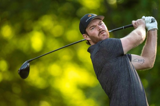 FILE PHOTO: Jul 7, 2023; Silvis, Illinois, USA; Grayson Murray tees off on the second hole during the second round of the John Deere Classic golf tournament. Mandatory Credit: Marc Lebryk-USA TODAY Sports/File Photo