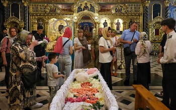 The memorial service for Zlata Rostochyl who died in hospital from wounds sustained in a Russian missile attack in Odesa 