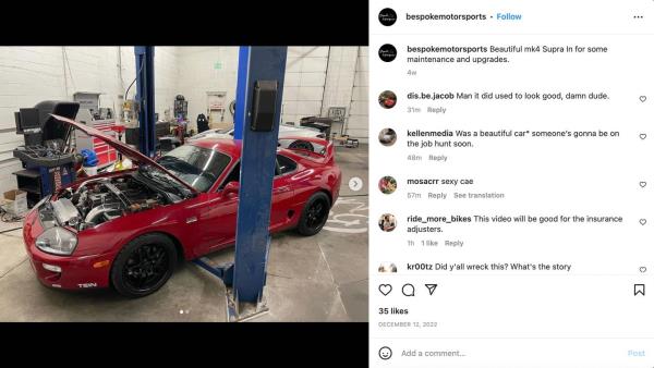 Bespoke Motorsports Instagram post of possibly wrecked 1997 Toyota Supra Turbo. Instagram