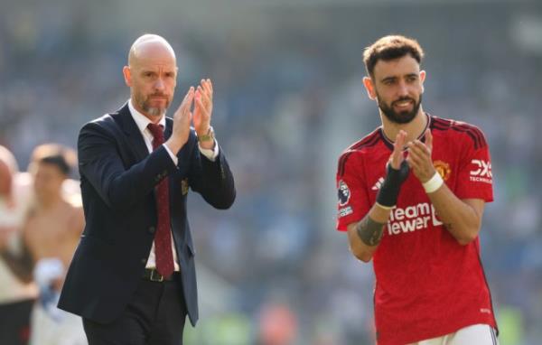 Manchester United manager Erik ten Hag and captain Bruno Fernandes