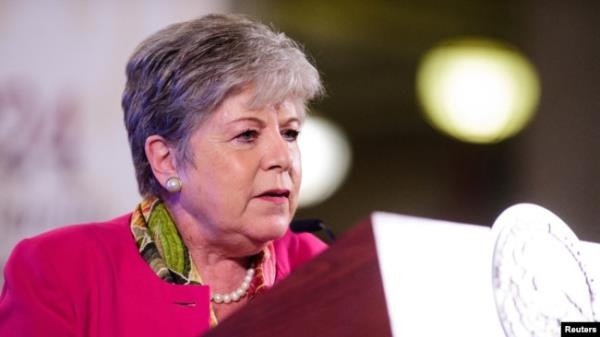 Mexican Foreign Minister Alicia Barcena speaks during a news co<em></em>nference in Mexico City, Mexico, April 11, 2024. (Mexico Presidency/Handout via Reuters)