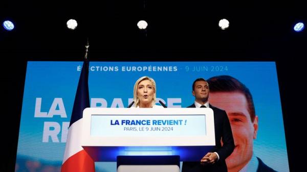 Marine Le Pen and Jordan Bardella at Natio<em></em>nal Rally meeting. Pic: Reuters 