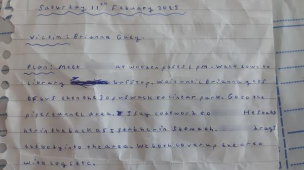 The prosecution alleges this note was a plan to kill Brianna Ghey. Pic: Cheshire Police