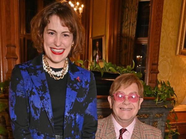 LONDON, ENGLAND - NOVEMBER 29: Victoria Atkins, Secretary of State for Health, and Sir Elton John attend a reception ho<em></em>nouring Sir Elton John hosted by the All Party Parliamentary Group on HIV/AIDS at Speakers House in recognition of his enduring commitment to ending the AIDS epidemic, both perso<em></em>nally and through the work of the Elton John AIDS Foundation, on November 29, 2023 in London, England. ..Photo by Dave Benett                                            