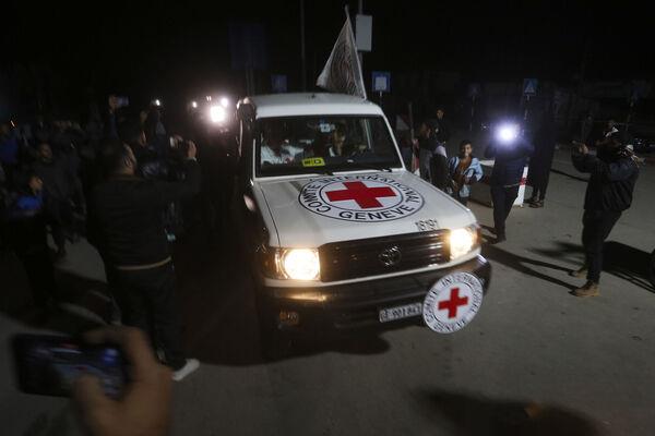 ARed Cross co<em></em>nvoy carrying Israeli hostages heads to Egypt from the Gaza Strip in Rafah during a temporary ceasefire between Israel and Hamas on Wednesday. Picture: AP Photo/Hatem Ali