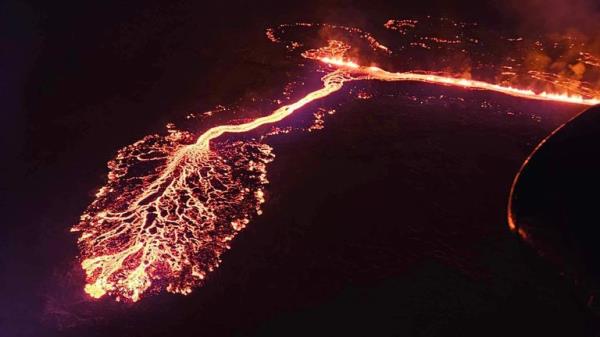 Helicopter view of eruption