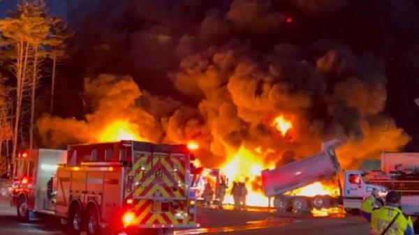 Smoke billowing over oil tanker fire