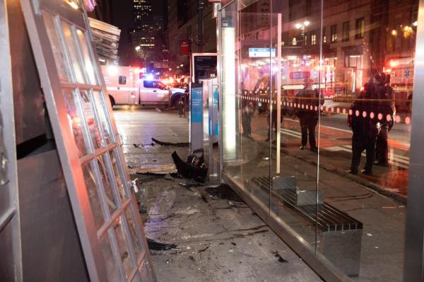 Debris on the sidewalk on 34th St. and 9th Ave. after the incident.