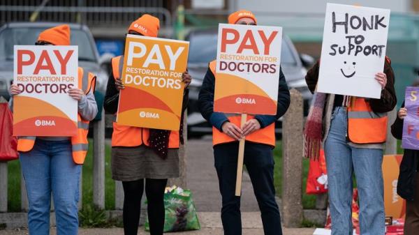 Striking NHS junior doctors on the picket line.