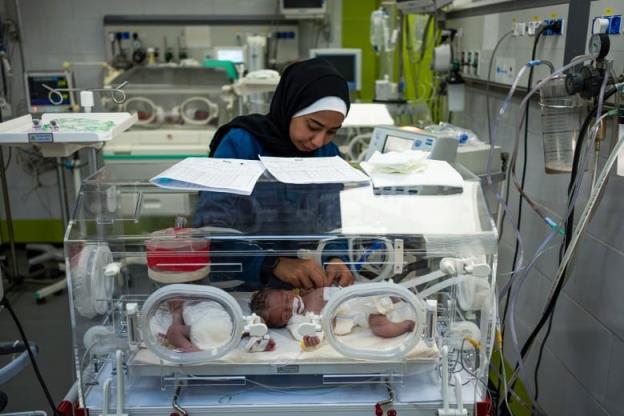 Babies are seen in an incubator at the preemie ward of the Emirati Hospital in Rafah, Gaza Strip, Friday, March 8, 2024. 