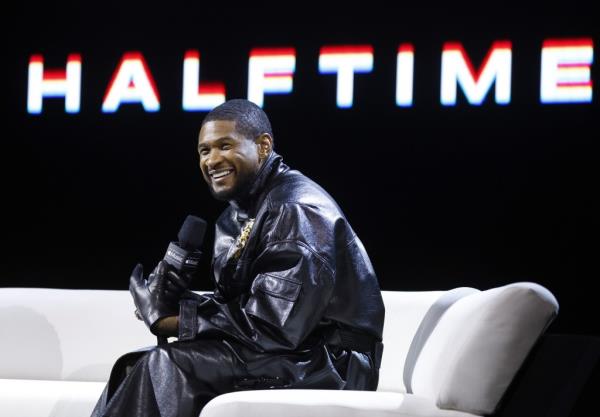 Super Bowl Halftime Show performer Usher speaks at the Super Bowl LVIII Pregame + Apple Music Super Bowl LVIII halftime show press co<em></em>nference leading up to Super Bowl LVII