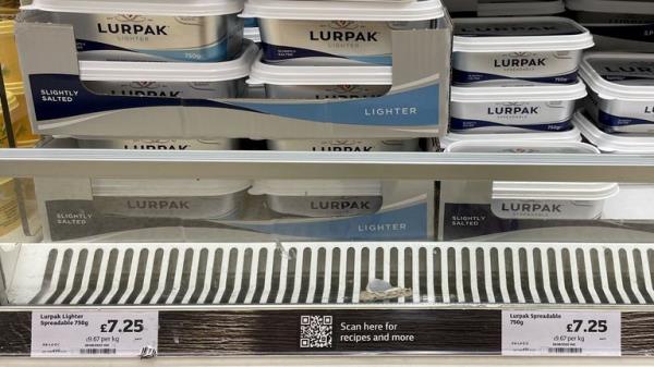 Packs of Lurpak at ?7.25 on the shelves at Sainsbury's in Ashford as Boris Johnson has ordered ministers to hold regular press co<em></em>nferences on efforts to counter the rising cost of living. Picture date: Tuesday July 5, 2022.