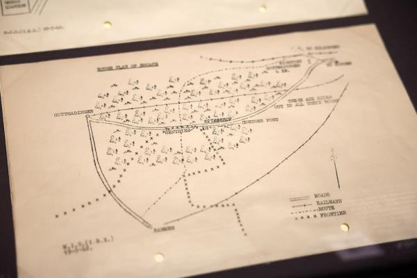 A map showing future MP, Airey Neave's escape route (dash and dot line) through a wood to the Swiss border, 1942, is seen at the exhibition 'Great Escapes: Remarkable Second World War Captives'. — AFP pic