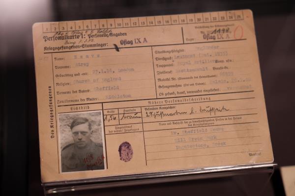 POW card details for future MP, Airey Neave, a priso<em></em>ner of war as a Lieutenant in the Royal Engineers, who escaped from Colditz, are seen at the exhibition 'Great Escapes: Remarkable Second World War Captives'. — AFP pic