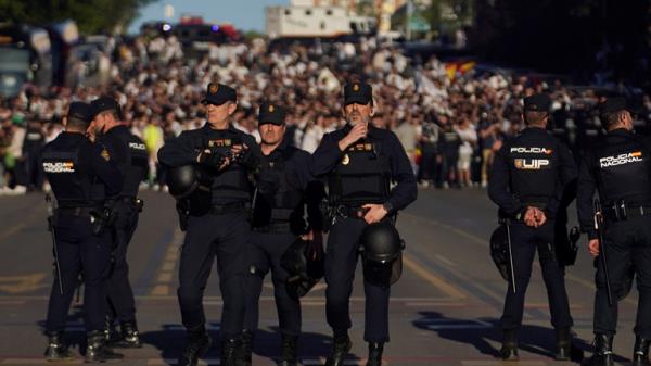 Thousands of extra officers have been drafted in to help run the security operation in Madrid. Pic: AP