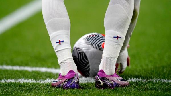 A general view of the St George's Cross detail on the back of the socks of England's Phil Foden during a internatio<em></em>nal friendly match at Wembley Stadium, London. Picture date: Saturday March 23, 2024. PA Photo. See PA story SOCCER England. Photo credit should read: Nick Potts/PA Wire...RESTRICTIONS: Editorial use only. Commercial use o<em></em>nly with prior written co<em></em>nsent of the FA. No editing except cropping.