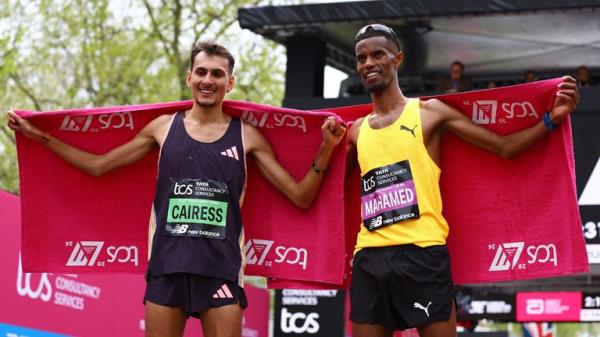 Britain's Emile Cairess (left) and Mahamed Mahamed (right) finished third and fourth respectively in the men's elite race at the 2024 Lo<em></em>ndon Marathon. Pic: Reuters