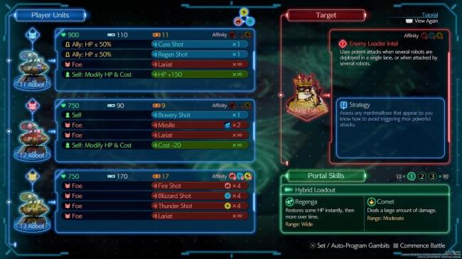 The Gears and Gambits menu showing Robots programmed with a set of Gambits and Actions Final Fantasy 7 Rebirth.