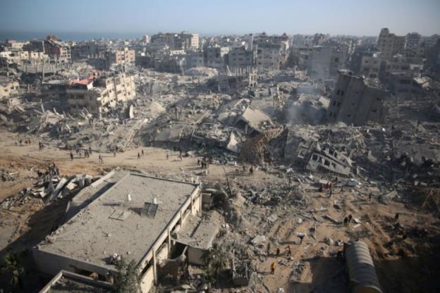 Destruction in the area surrounding Gaza's Al-Shifa Hospital. 