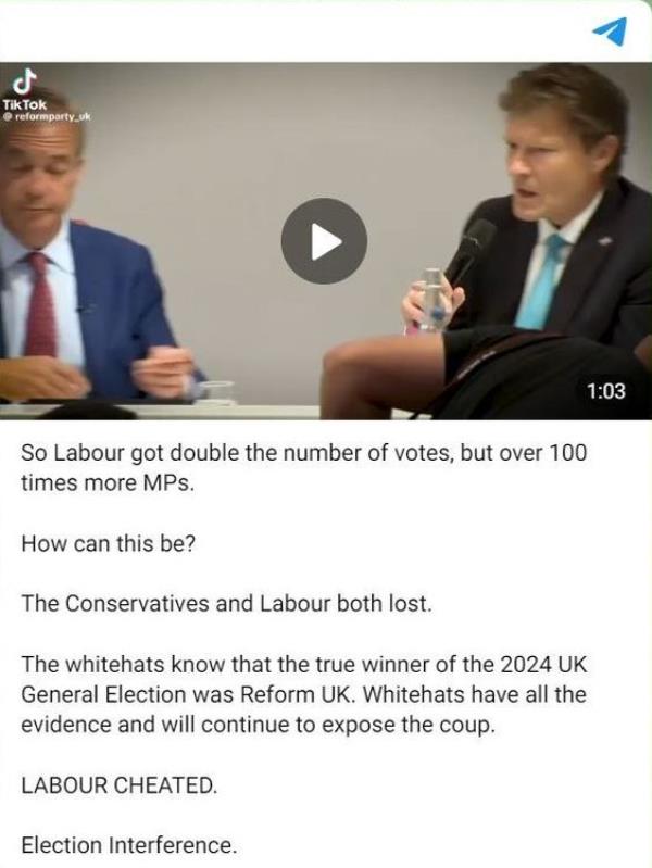 A co<em></em>nspiracy theorist account on Telegram claims Labour 'cheated' in the election. 