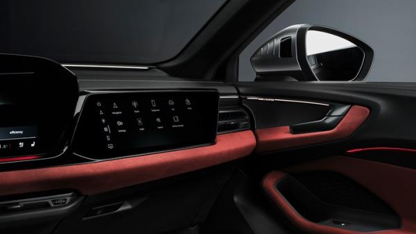 Audi A5 Avant: passenger infotainment system, red upholstery