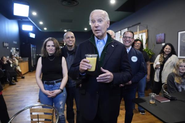 Biden visits Nowher<em></em>e Coffee in Emmaus, Pa. on Jan. 12, 2024.