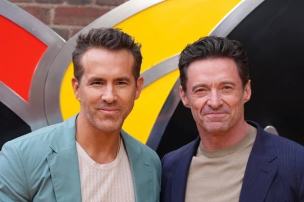 Ryan Reynolds and Hugh Jackman pose on red carpet at Deadpool & Wolverine film sneak peek event in London