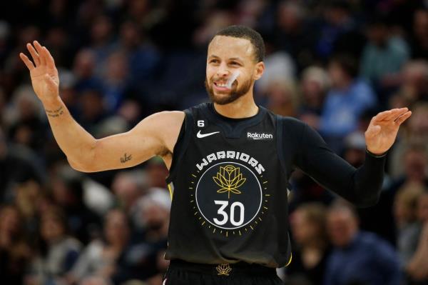 Stephen Curry acknowledges a foul call during a game earlier this season.