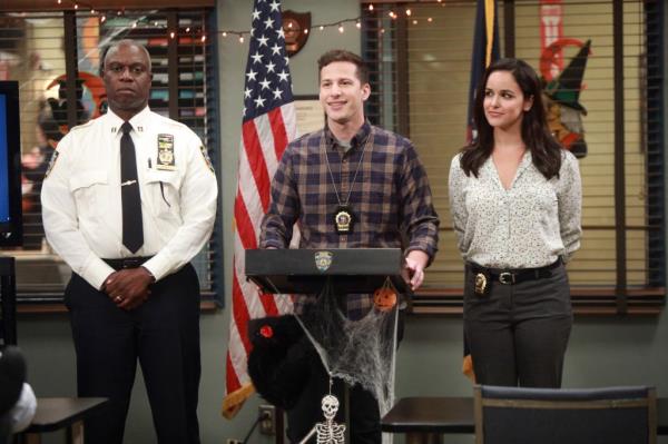 Andre Braugher, Andy Samberg and Melissa Fumero in 