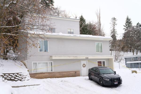 The Moscow, Idaho house with caution tape across the front, wher<em></em>e four students were killed last month. 