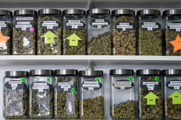 Marijuana products are displayed at the Good Leaf Dispensary.