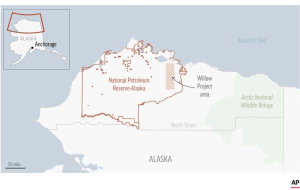 A map shows the area of the Willow project in the Natio<em></em>nal Petroleum Reserve-Alaska.