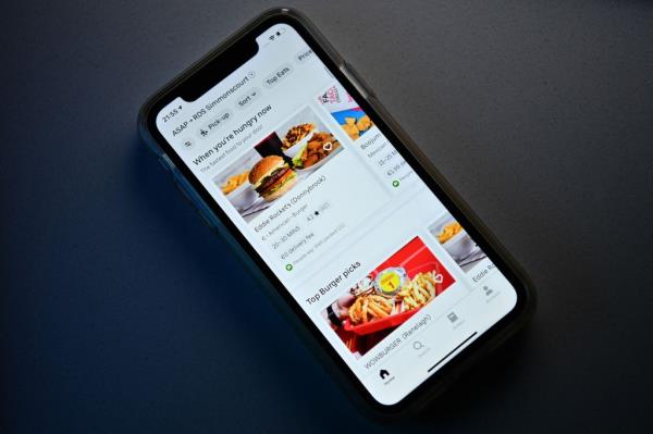 Uber eats on phone.