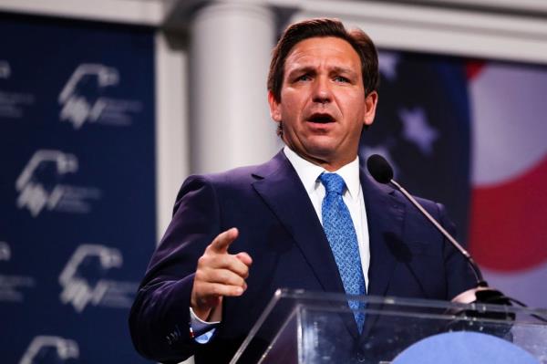 Florida Gov. Ron DeSantis speaking in Las Vegas last month.