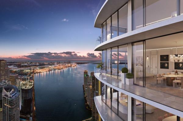 A balcony in a unit at the St. Regis Residences in Sunny Isles.