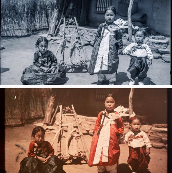 A photograph taken by German Archabbot Nobert Weber (1870-1956) in 1911 shows children in Cheonggye-ri, Hwanghae Province. (Overseas Korean Cultural Heritage Foundation)