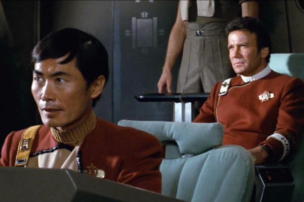 LOS ANGELES - JUNE 4: From  left: George Takei as Commander Hikaru Sul and William Shatner as Admiral James T. Kirk in the movie, 