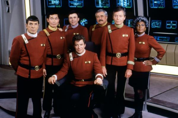 American actors Leo<em></em>nard Nimoy, George Takei, Walter Koenig, DeForest Kelley, Nichelle Nichols, and Canadian William Shatner on the set of Star Trek V: The Final Fro<em></em>ntier (Photo by Paramount Pictures/Sunset Boulevard/Corbis via Getty Images)