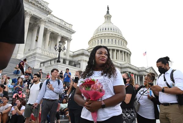 Rep. Cori bush (D-Mo.) stands outside the US Capitol.