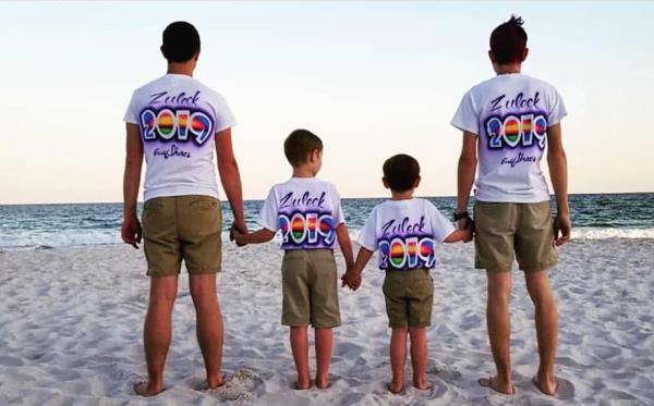 couple with children on beach