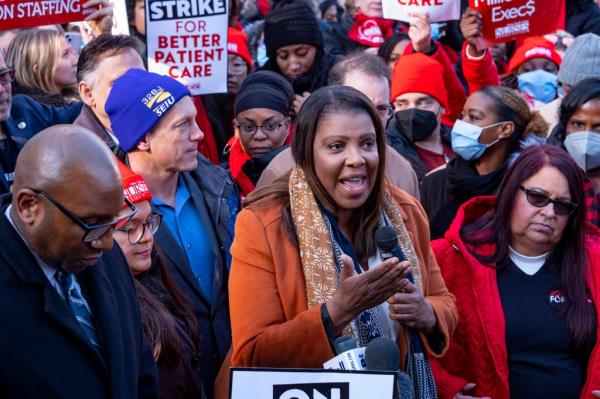 New York Attorney General Letitia James is pictured speaking at a rally.