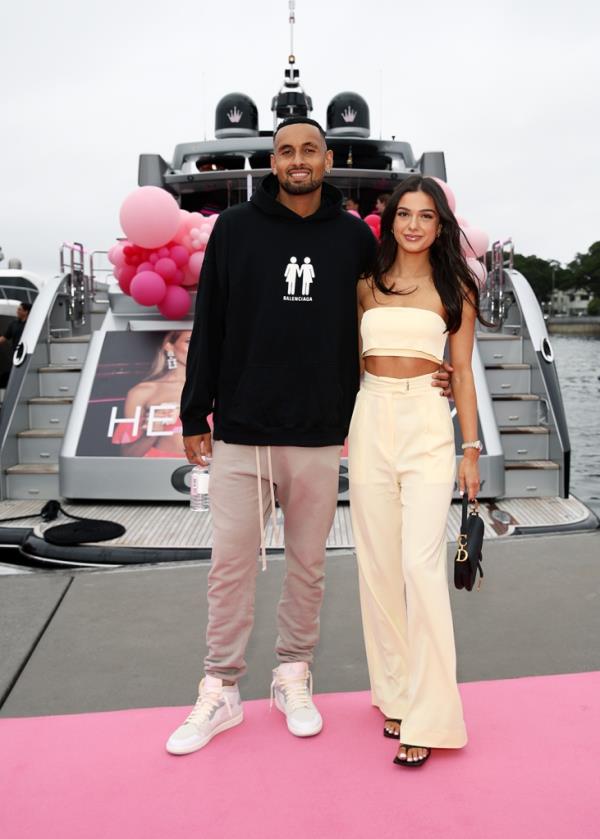 Nick Kyrgios and Costeen Hatzi attend the Hello Molly Birthday Collection Launch on Oct. 20, 2022 in Sydney, Australia.  