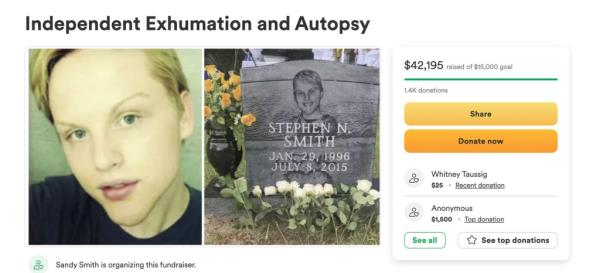 A screenshot of the GoFundMe page created to raise mo<em></em>ney for Stephen Smith's exhumation. 