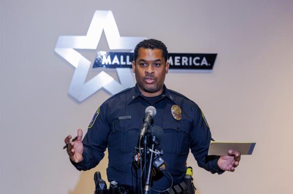 Bloomington (Minn.) Police Chief Booker Hodges speaks during a news co<em></em>nference at the Mall of America in Bloomington a<em></em>bout a shooting Friday, Dec. 23, 2022. 