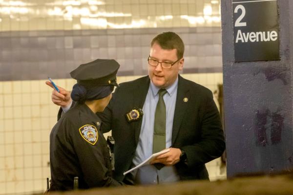 NYPD at the scene of a person slashed in the 2nd Ave station of the uptown F line in the East Village neighborhood of Manhattan.