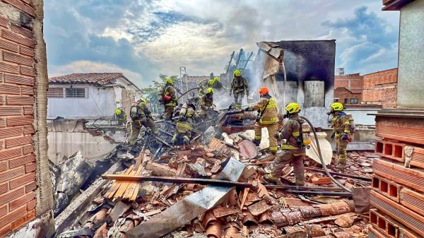 Fire crews at the scene of the plane crash