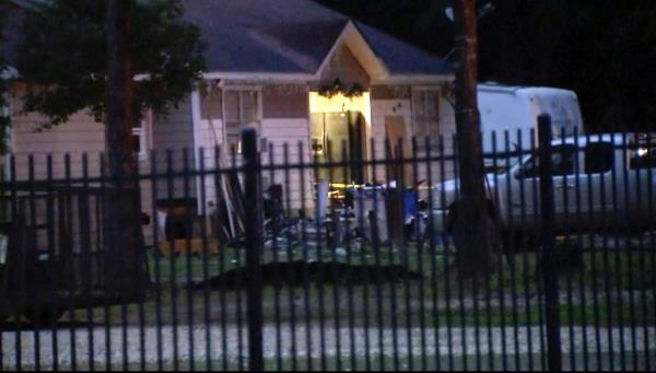 This image provided by KTRK shows the scene of a shooting early Saturday